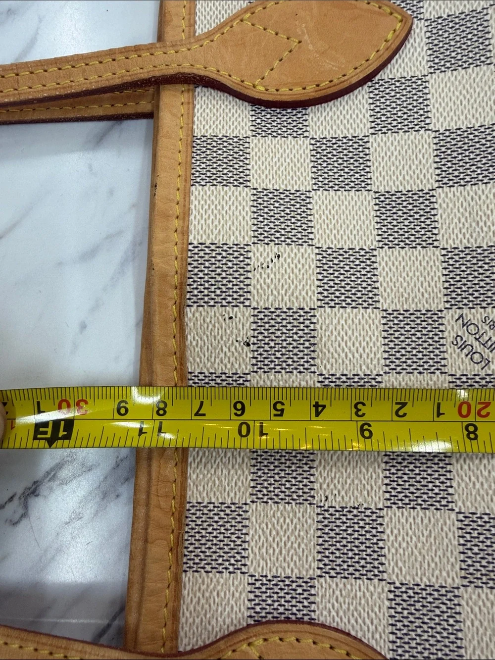 Louis Vuitton Damier Azur Canvas Tote with Tan Leather Trim